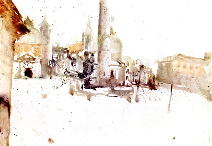 Piazza del Popolo, Rom, Aquarell, 1978