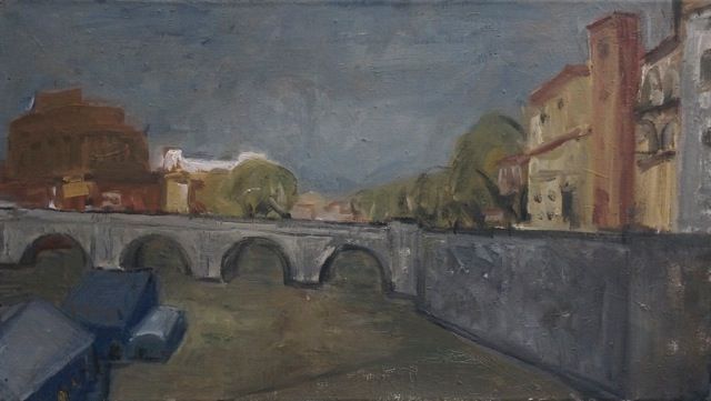 Rom, Engelsburg und Tiberbrücke (auch: Tiber), Öl/Leinwand, 1957 gerahmt