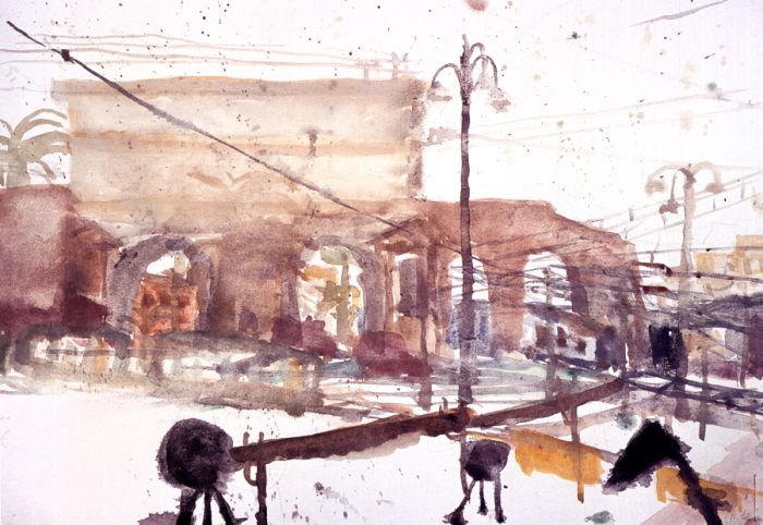 Porta San Giovanni, Rom, Aquarell, 1977, Sammlung Essl